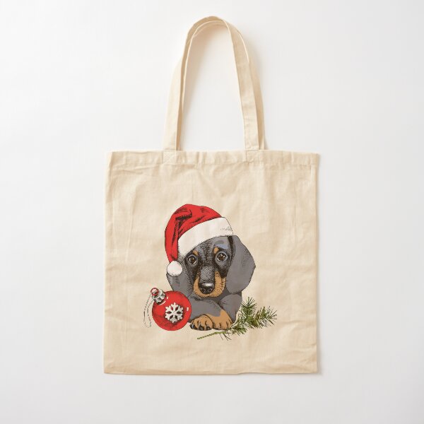 Sleepy Christmas Holiday Puppy Dog Grocery Travel Reusable Tote Bag 