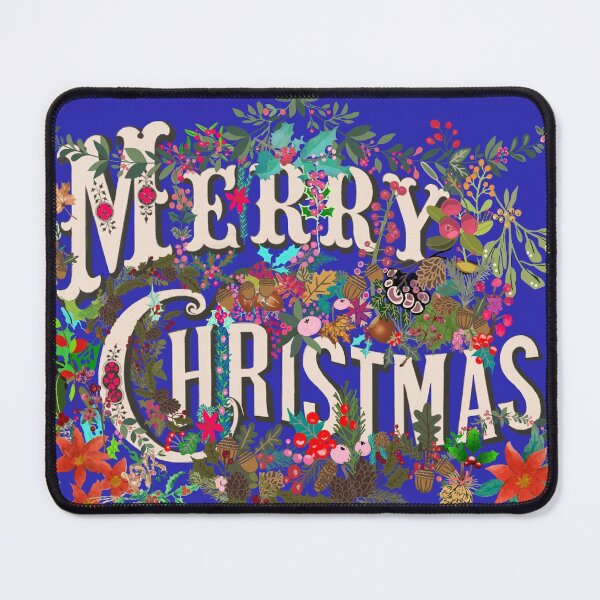 Item preview, Vintage Merry Christmas text with flora and foliage blue background designed and sold by janicerafael.