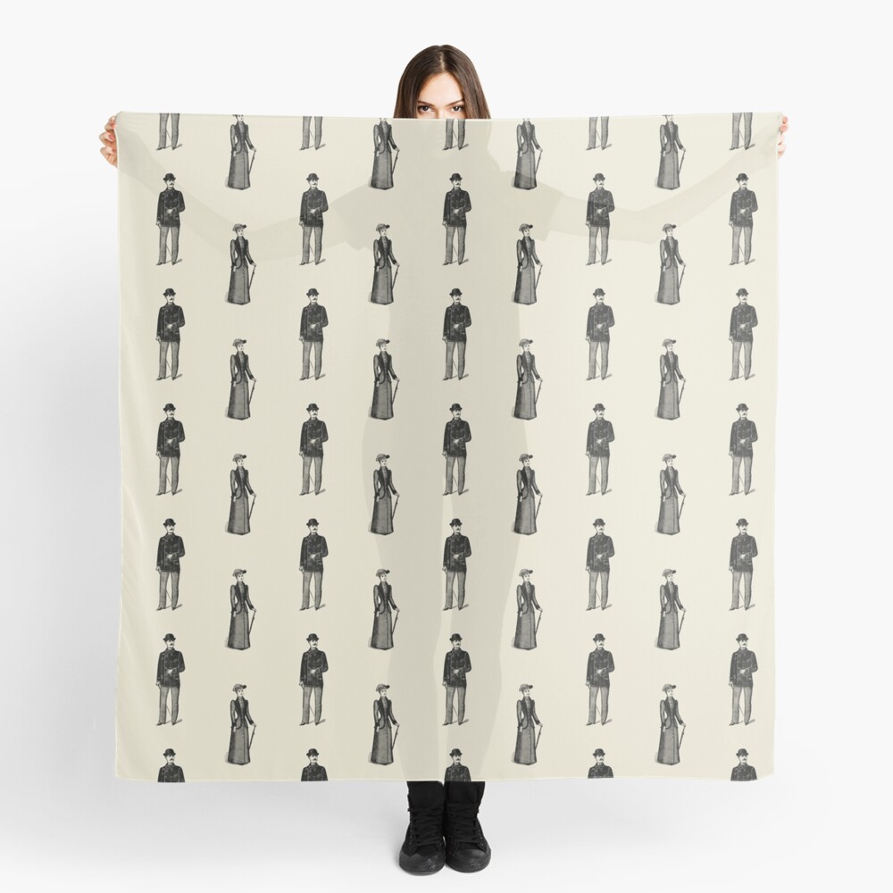 Vintage Lady And Gentleman Pattern Scarf
