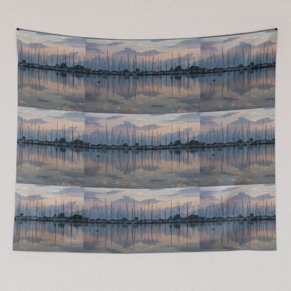 Item preview, Pink, White and Blue Silky Mirror - Boat Reflections and a Grebe designed and sold by Georgia Mizuleva.