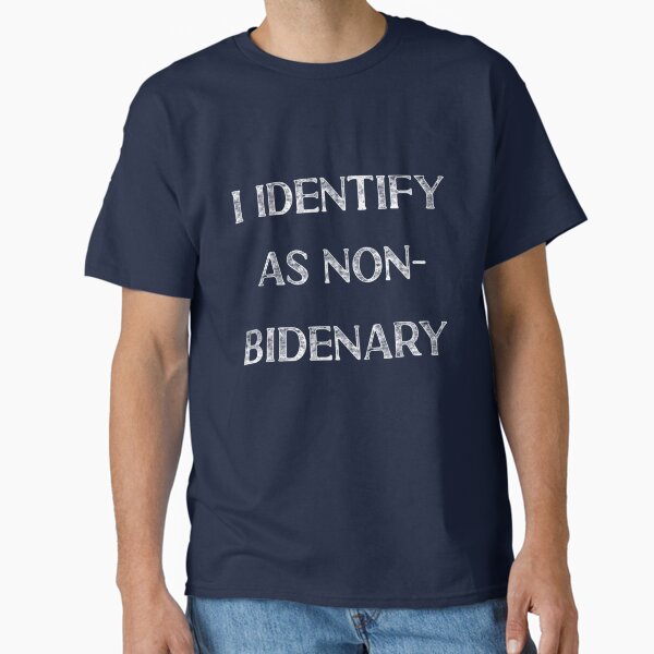 Vista previa del artículo con la obra «Me identifico como no bidenario, divertido meme anti biden», diseñado y vendido por edseljones.