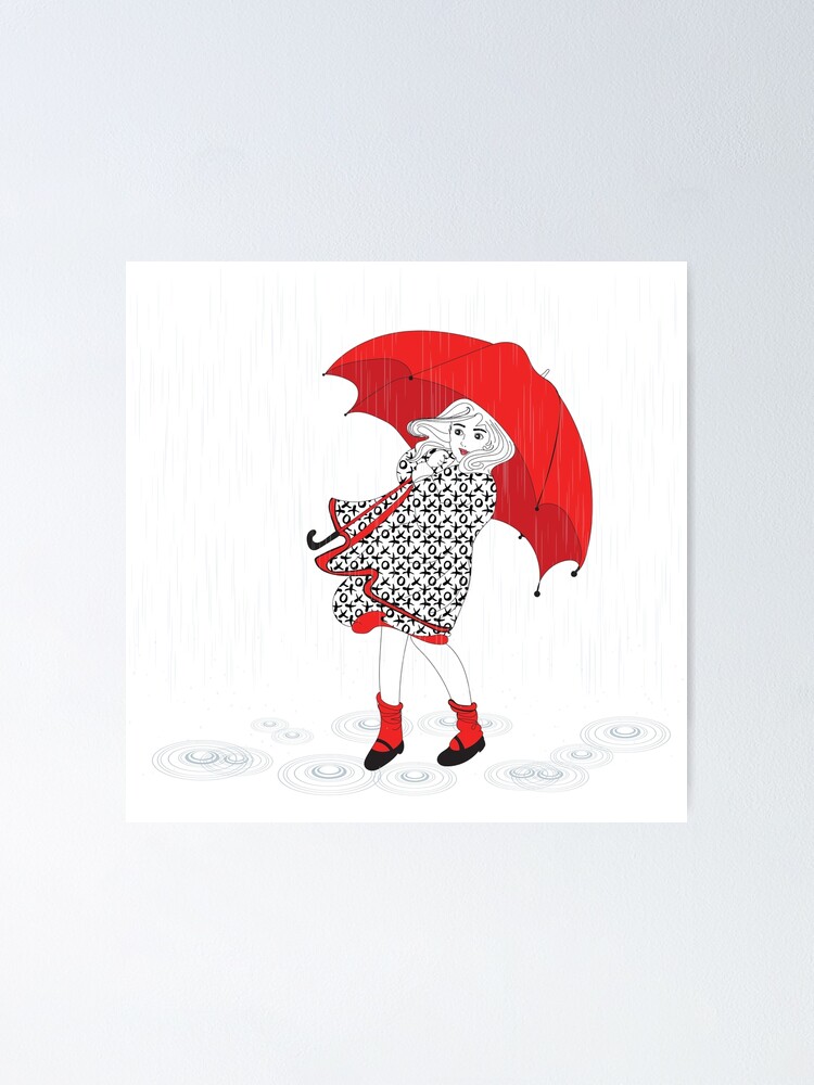 "Red Umbrella Girl in the Rain" Poster by chrisgeraci333 Redbubble