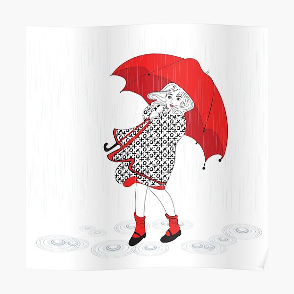 "Red Umbrella Girl in the Rain" Poster by chrisgeraci333 Redbubble