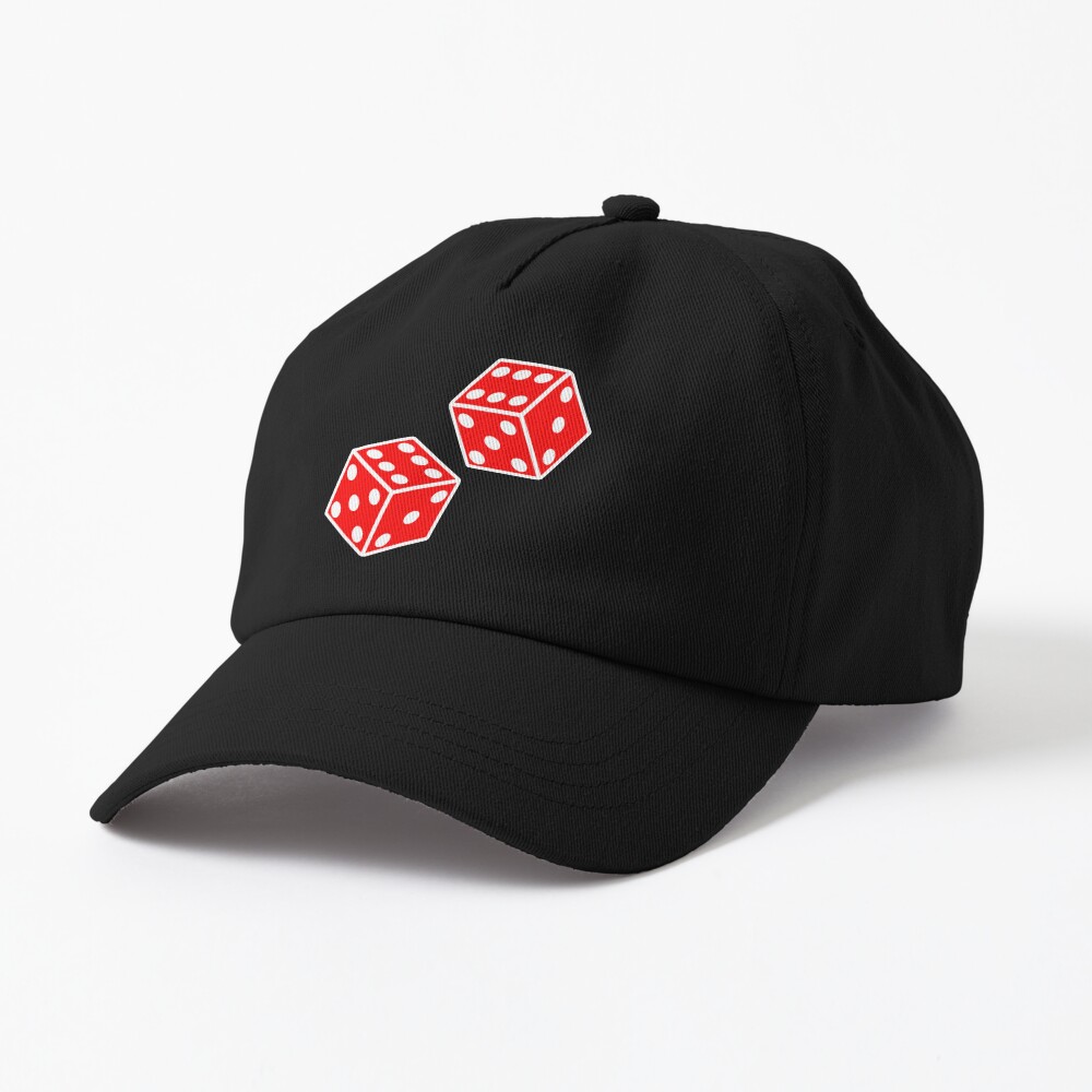 LUCKY. DOUBLE SIX. DICE, RED DICE, Throw the Dice, Casino, Game, Gamble, CRAPS, on BLACK. Cap