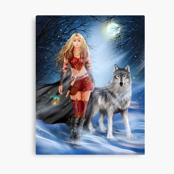  Winter princess with wolf Canvas Print