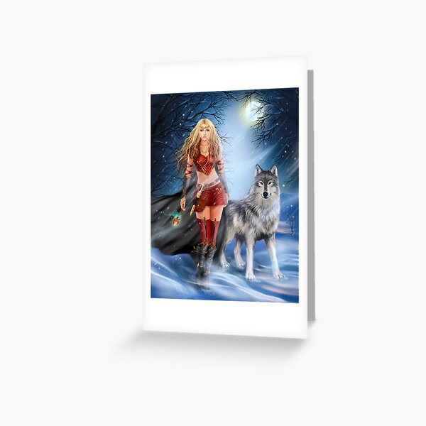 Winter princess with wolf Greeting Card