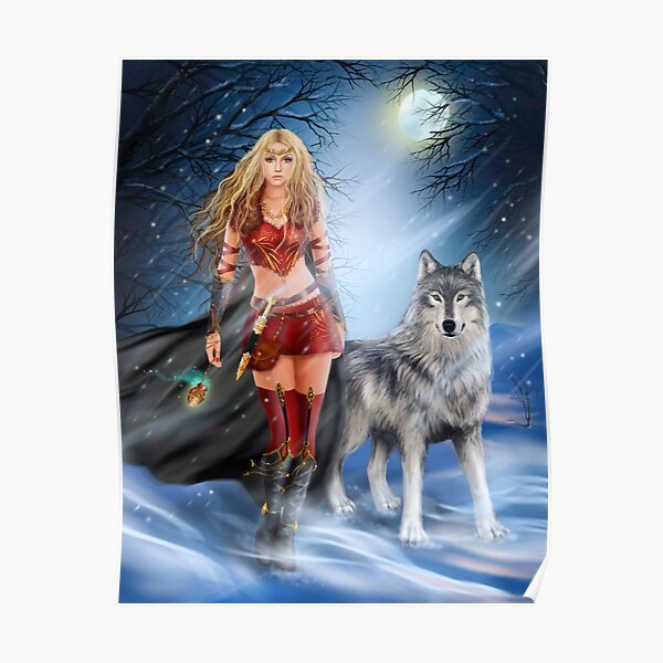  Winter princess with wolf Poster