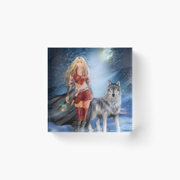 Winter princess with wolf Acrylic Block