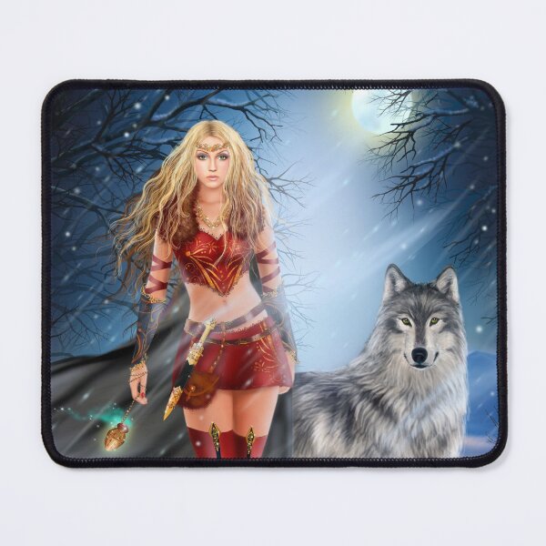 Winter princess with wolf Mouse Pad