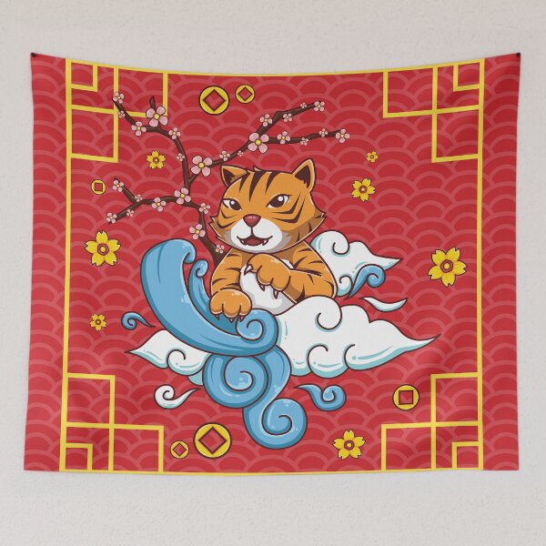 Item preview, Happy Chinese New Year 2022 Year of the Tiger - Cartoon Tiger - Fire Engine Red designed and sold by johnta17.