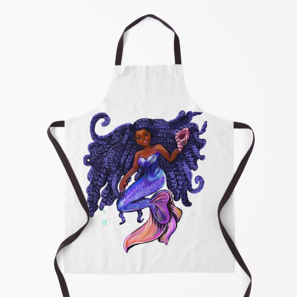 Item preview, mermaid with flowing braids holding sea shell , brown eyes curly Afro hair and caramel brown skin designed and sold by Artonmytee.