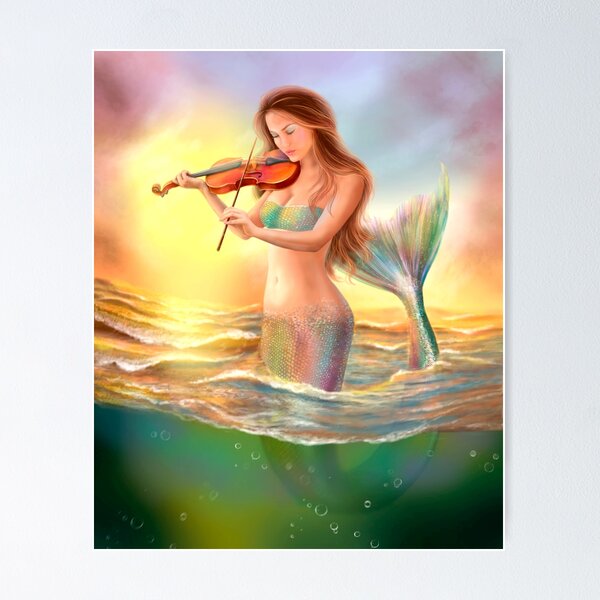mermaid plays on violin on su Poster