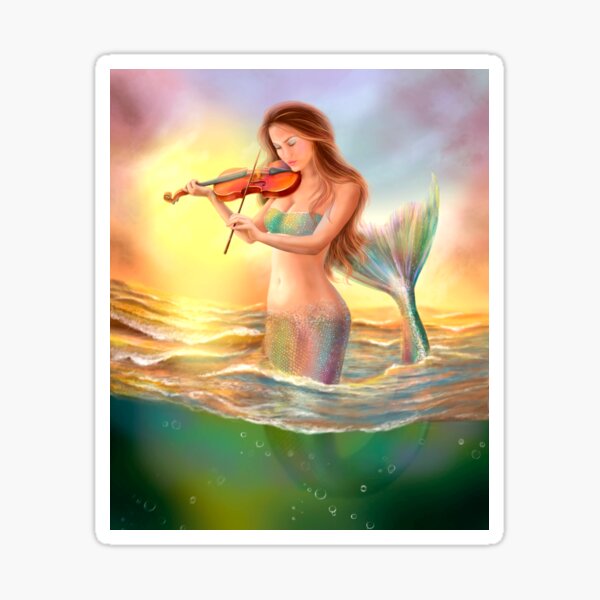 mermaid plays on violin on su Sticker