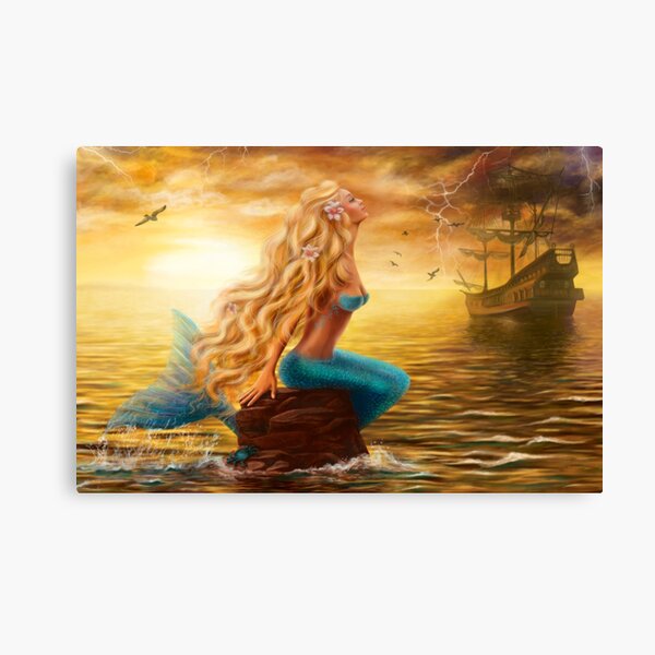 Mermaid at sunset in the sea Canvas Print