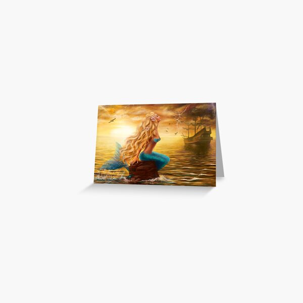 Mermaid at sunset in the sea Greeting Card