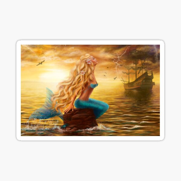 Mermaid at sunset in the sea Sticker