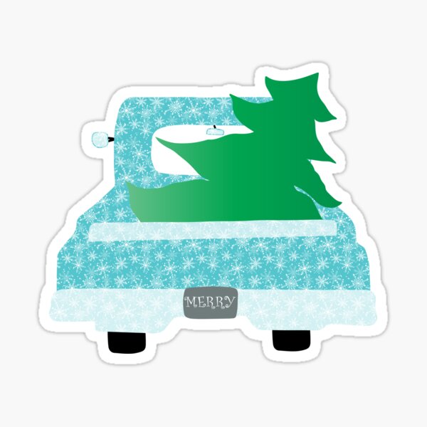 MERRY Old Blue Truck Christmas Sticker