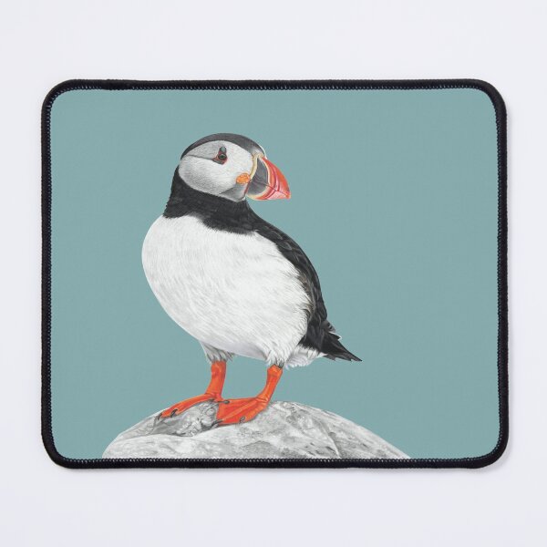 Item preview, Puffin pastel art grey background on moody blue background designed and sold by IslesArt.