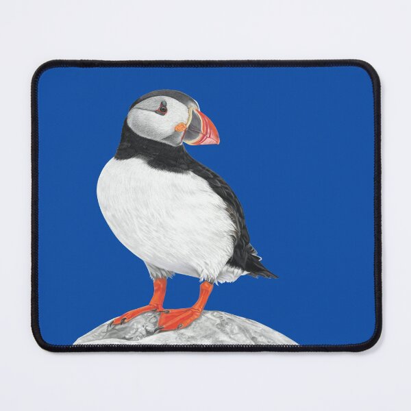 Item preview, Puffin pastel art grey background on blue background designed and sold by IslesArt.