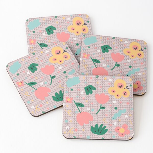 Item preview, Knitting Printed flowers butterflies floral pattern pink designed and sold by JooArtPrints  ★★★★★.