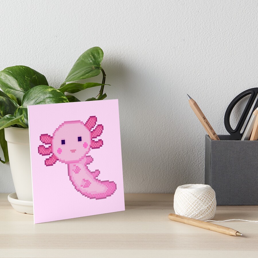 cute axolotl minecraft pixel art pink Art Board Print for Sale by