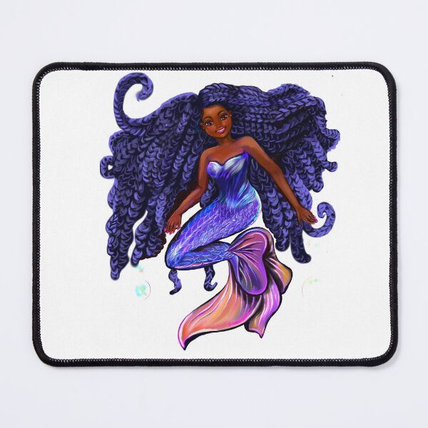 Item preview, mermaid with flowing blue black braids , brown eyes curly Afro hair and caramel brown skin designed and sold by Artonmytee.
