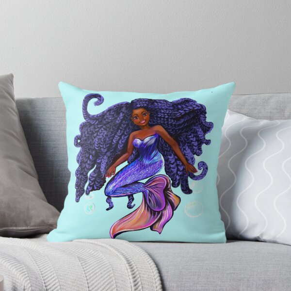 Item preview, mermaid with flowing blue black braids , brown eyes curly Afro hair and caramel brown skin designed and sold by Artonmytee.