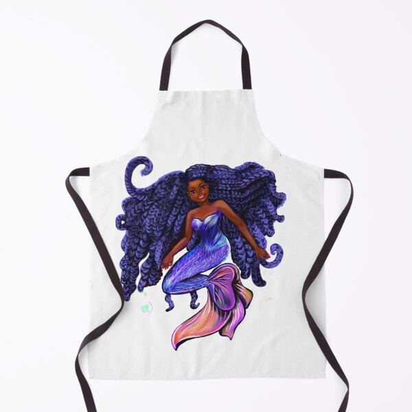 Item preview, mermaid with flowing blue black braids , brown eyes curly Afro hair and caramel brown skin designed and sold by Artonmytee.