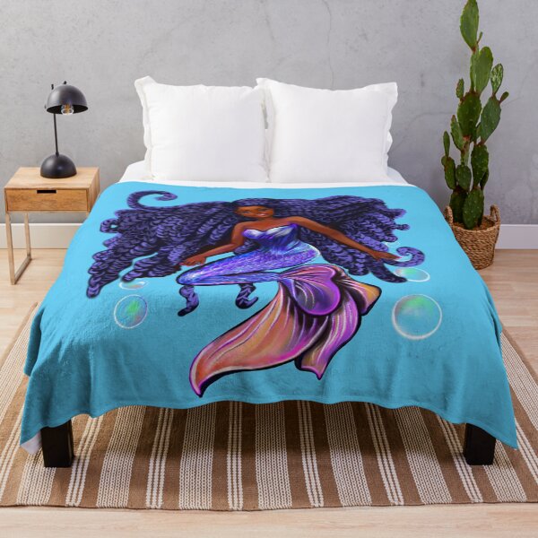 Item preview, mermaid with flowing blue black braids , brown eyes curly Afro hair and caramel brown skin designed and sold by Artonmytee.