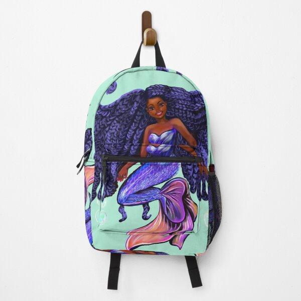 Item preview, mermaid with flowing blue black braids , brown eyes curly Afro hair and caramel brown skin designed and sold by Artonmytee.