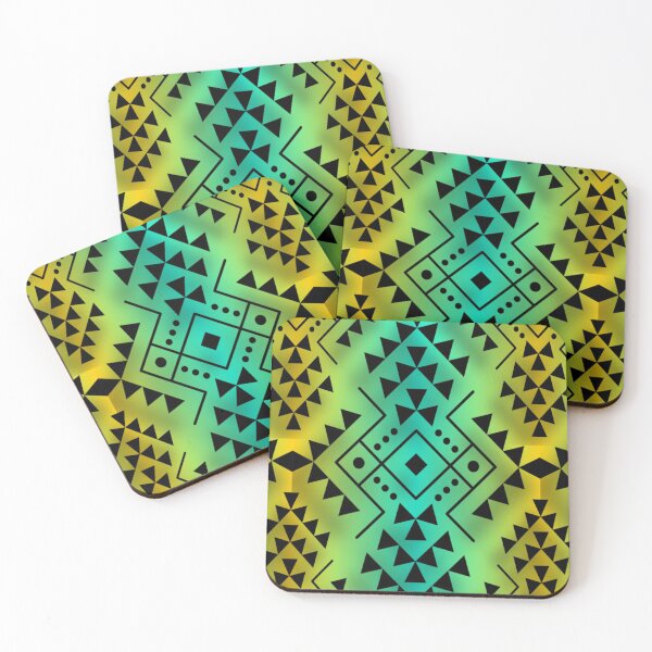 Item preview, Golden Yellow / Turquoise Blue / Black Gradient Geometric Native Print designed and sold by JMWCD.