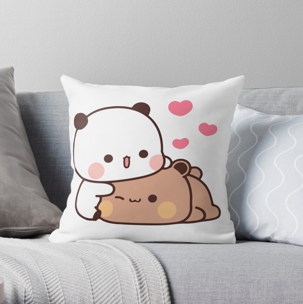 Panda And Brownie Bear Couple Throw Pillow