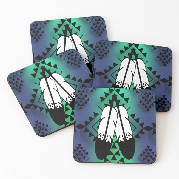Item preview, Navy Blue / Lime Green / Black Gradient Double Feather Native Print designed and sold by JMWCD.