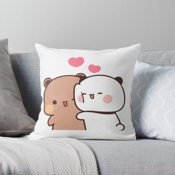 Panda And Brownie Bear Couple  Throw Pillow