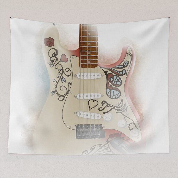 Aperçu de l'œuvre La Monterey Strat - Jimi Hendrix | Peinture à l'aquarelle créée et vendue par Chadrick Rode.