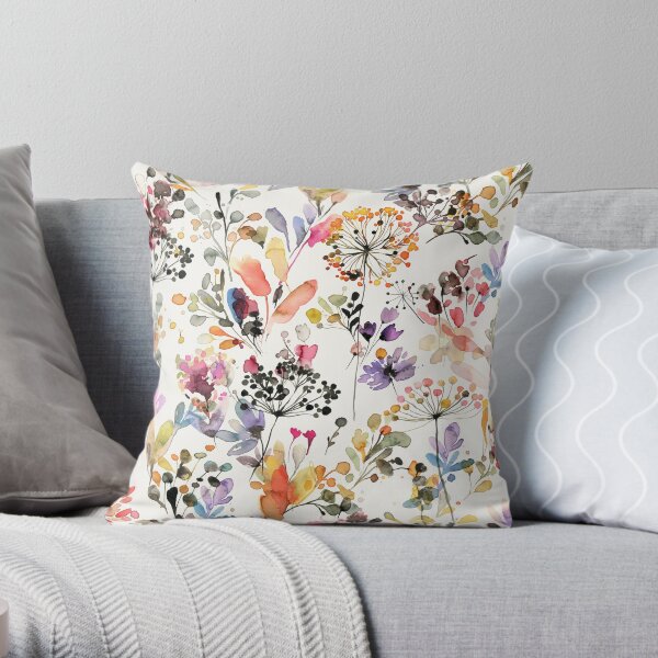 Wild Flowers and Plants Watercolor - Wild Nature Botanical Print Throw Pillow