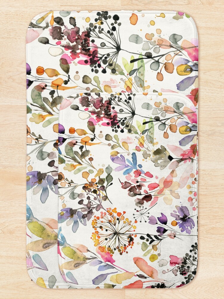 Alternate view of Wild Flowers and Plants Watercolor - Wild Nature Botanical Print Bath Mat