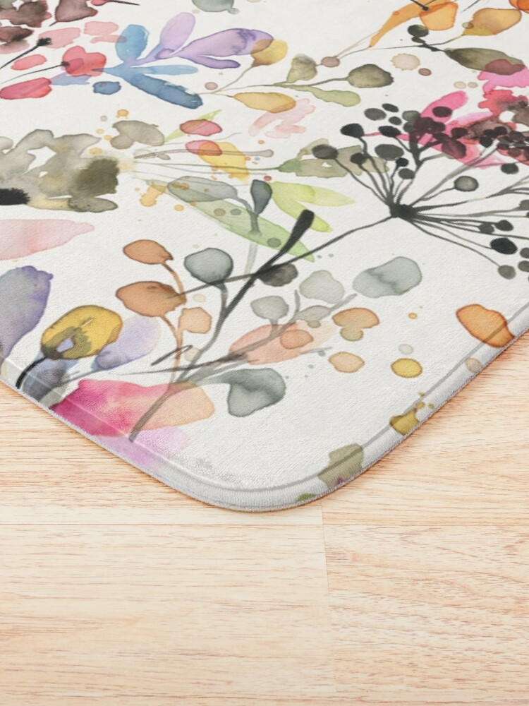 Alternate view of Wild Flowers and Plants Watercolor - Wild Nature Botanical Print Bath Mat