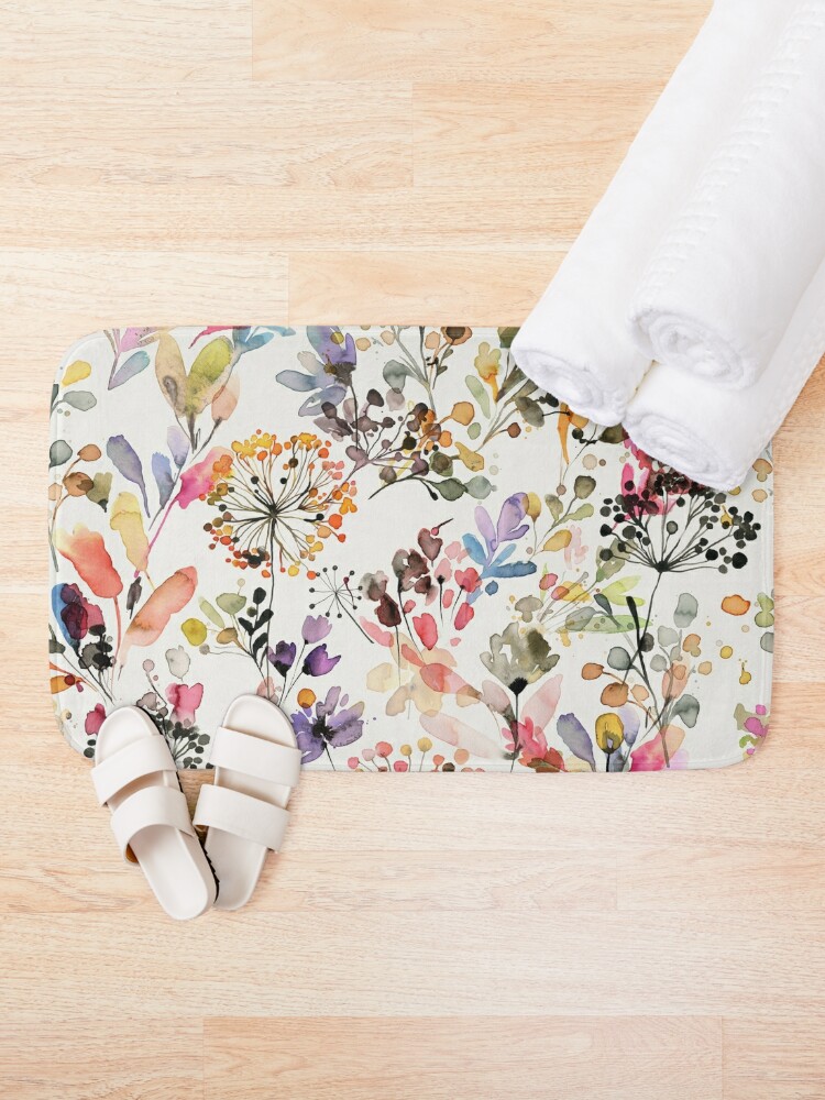 Alternate view of Wild Flowers and Plants Watercolor - Wild Nature Botanical Print Bath Mat