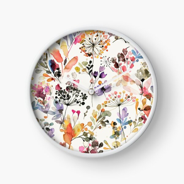 Wild Flowers and Plants Watercolor - Wild Nature Botanical Print Clock