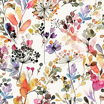 Artwork thumbnail, Wild Flowers and Plants Watercolor - Wild Nature Botanical Print by ninoladesign