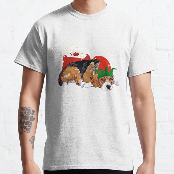 Item preview, Christmas Beagle illustration : Beagle with a red and green Christmas hat designed and sold by HappyNoireArt.