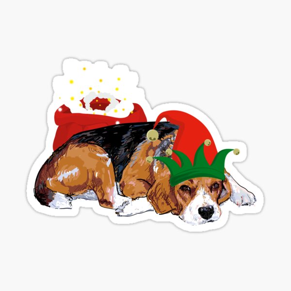 Item preview, Christmas Beagle illustration : Beagle with a red and green Christmas hat designed and sold by HappyNoireArt.
