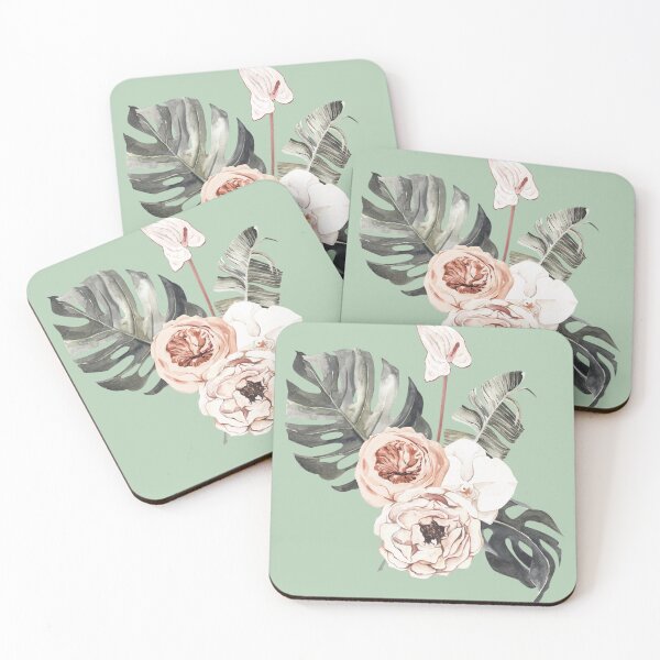 Item preview, Pastel Pale Pink Tropical Roses and Leaves, Exotic Floral designed and sold by silviaol.