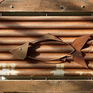 Artwork thumbnail, Corrugated Iron Fish framed in Wood by Adelaide Artist Avril Thomas at Magpie Springs by MagpieSprings