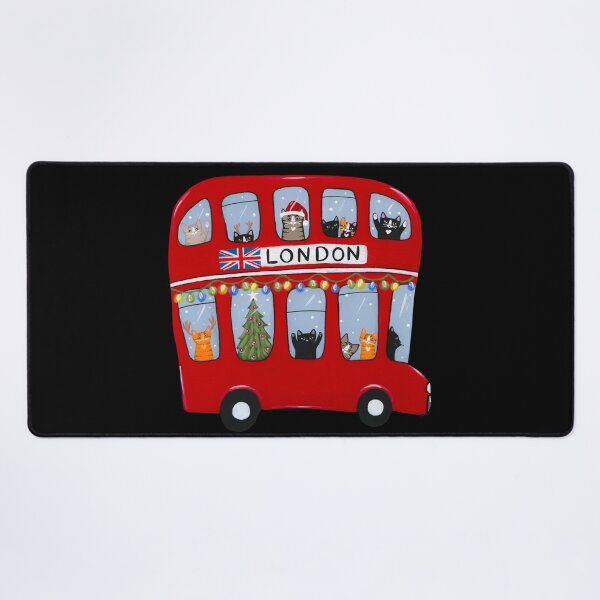 Double Decker Bus Christmas Cats Desk Mat