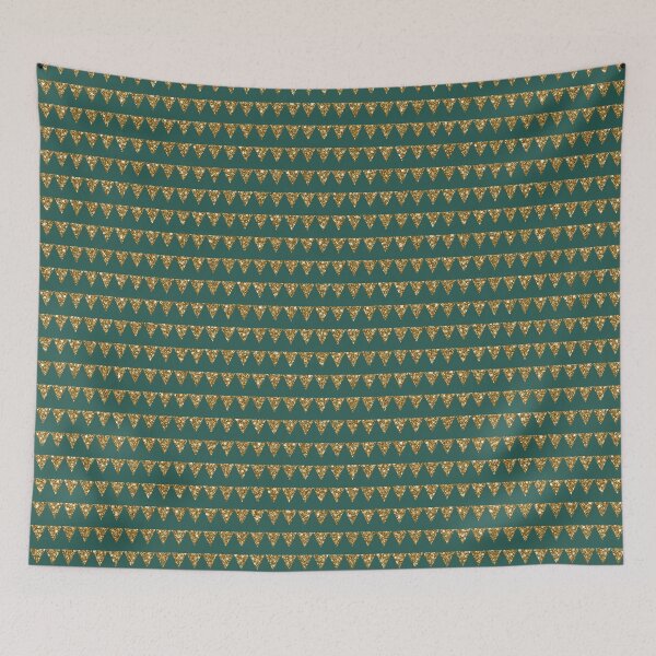 Item preview, Gold Glitter Triangle Flags on Green Background Seamless Pattern designed and sold by Trinket-Trickster.