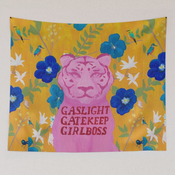Item preview, Gaslight Gatekeep Girlboss Pink Tiger designed and sold by Kris Orion Rose.