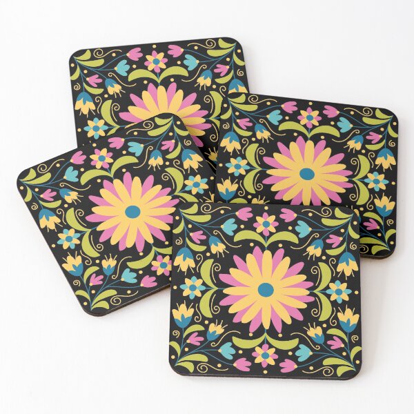 Item preview, Flower Pattern Yellow Blue Pink Flowers with Green Leaves  - by Boo-da-chay designed and sold by Boo-da-chay.