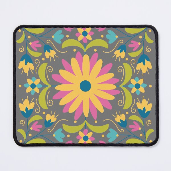Item preview, Flower Pattern Yellow Blue Pink Flowers with Green Leaves on Grey - by Boo-da-chay designed and sold by Boo-da-chay.